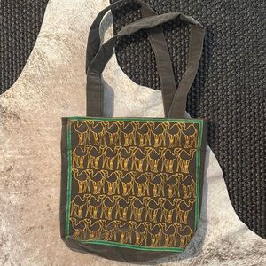 Gray Faux Suede Tote With Yellow Stitched Camels And Green Border